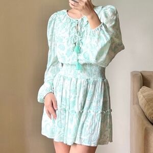 House of Harlow 1960 Small Ajay Long Sleeve Smock Waist Ruffle Mini Dress